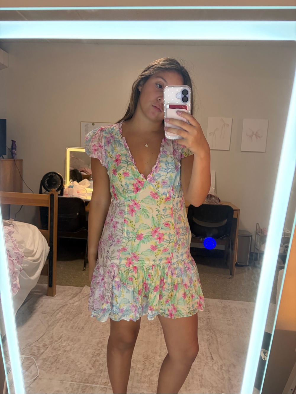 LoveShackFancy Pastel Floral Ruffle Mini Dress - Pink, Green, Yellow